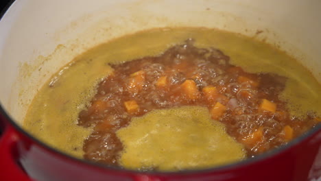 Boiling-sweet-potatoes-on-a-stove-top---isolated-slow-motion