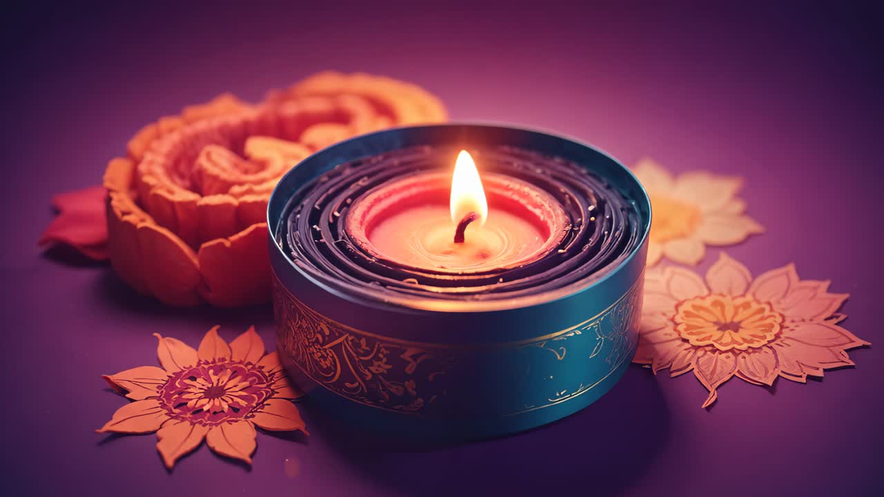 vela de azul azul con flores decorativas