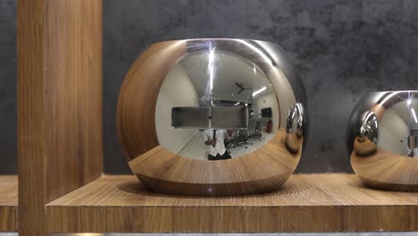different types of metal ball in the showcase in the factory. industry 5.0, industrial 4.0 concept