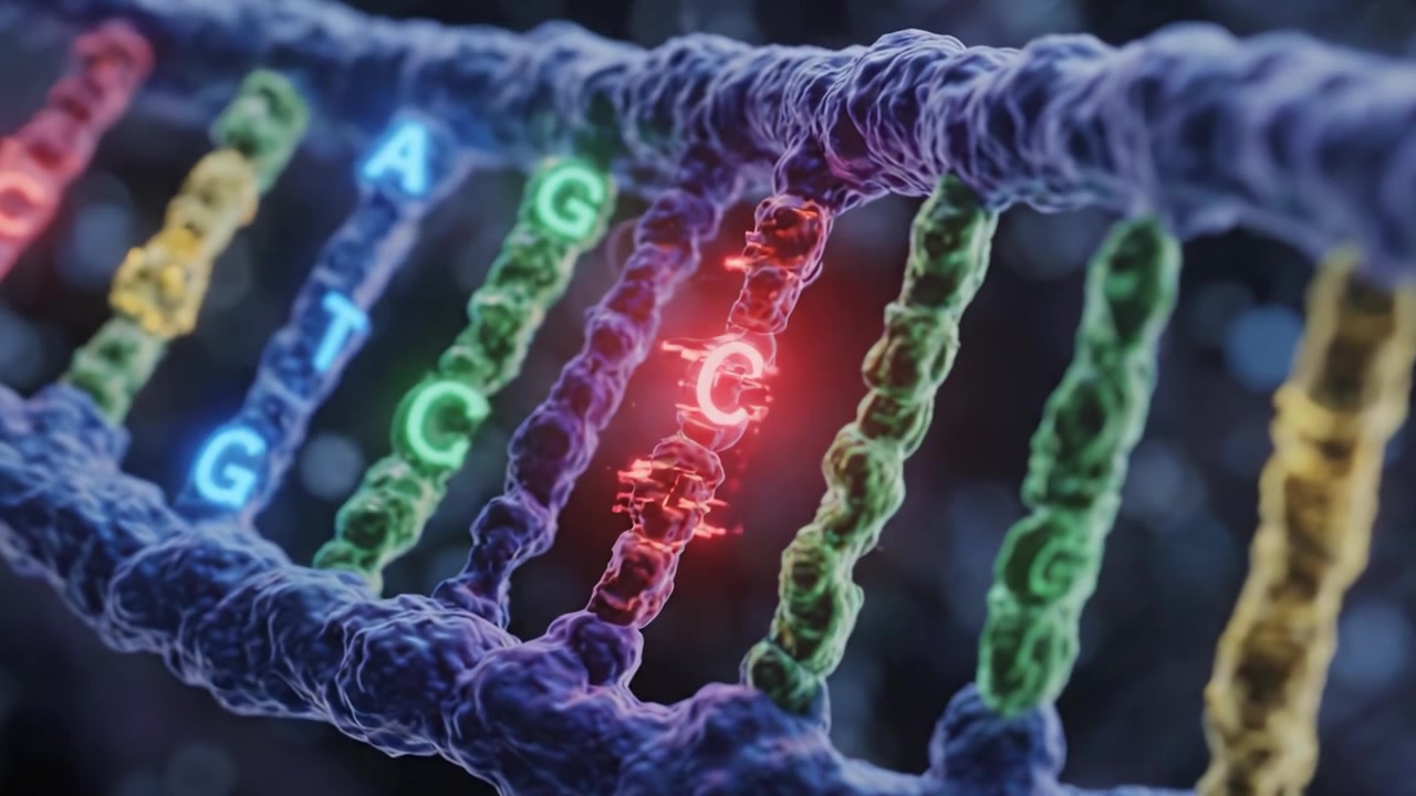 Exploring the Intricacies of DNA: A Magnified View of the Double Helix Structure and Its Colorful Nucleotide Composition