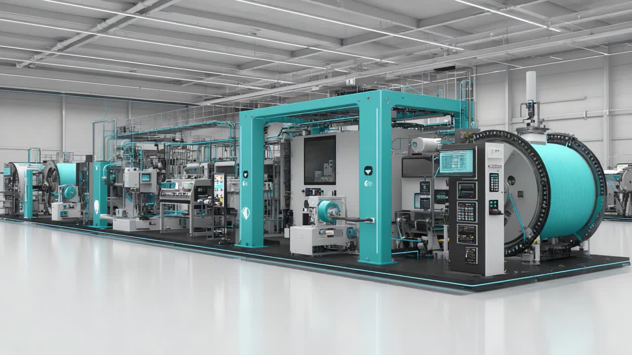 Advanced Industrial Machine Setup Showcasing High-Tech Production System with Precision Equipment and Streamlined Design for Efficient Manufacturing Processes