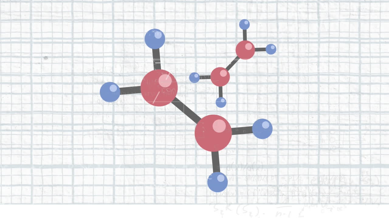 ⁇ 색 배경에 있는 분자와 함께 수학 방정식의 애니메이션