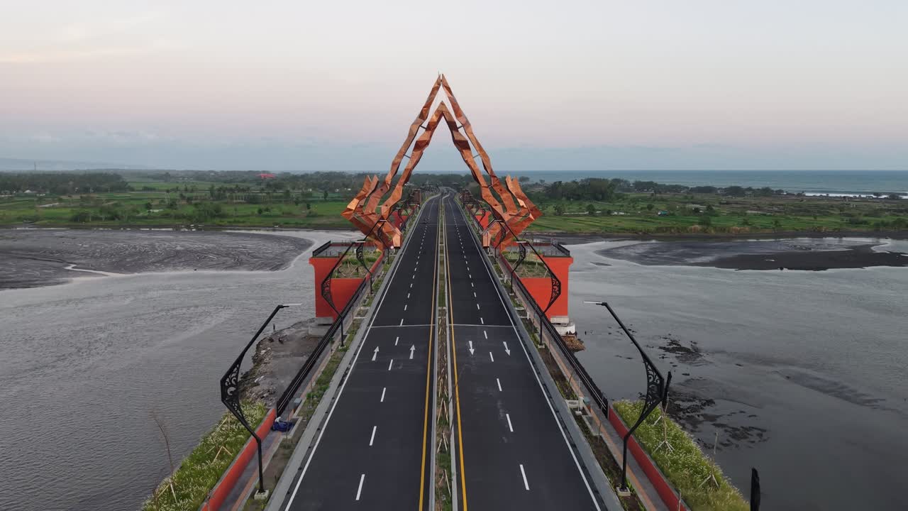 Aerial view, architecture of the Pandansimo Bridge, which is a bridge connecting the southern ring road in the Bantul area of Yogyakarta