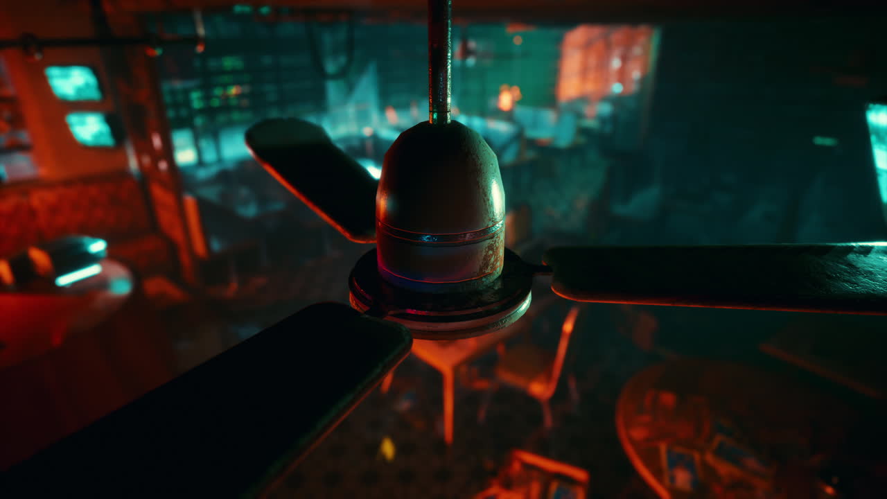 천장 팬이 있는 사이버 크 방