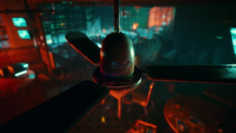 cyberpunk room with ceiling fan