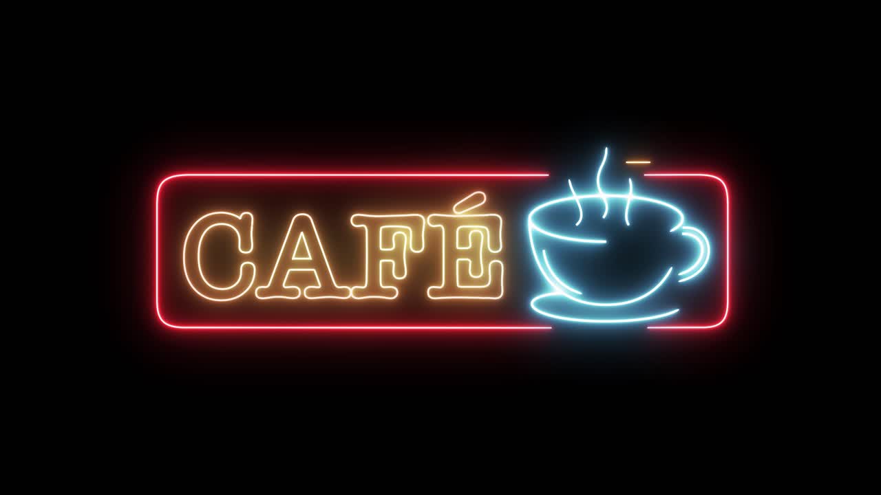 el letrero de neón parpadeando a la vida, mostrando "café"