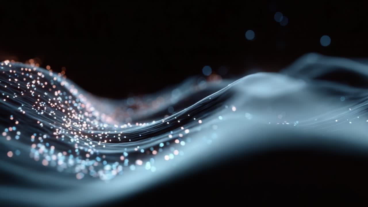 Captivating Flow of Light Particles in a Wave Motion, Showcasing a Stunning Display of Colorful Luminescence Against a Dark Background, Evoking a Sense of Tranquility