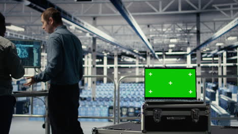 data center programmers deploy deep learning software using green screen laptop