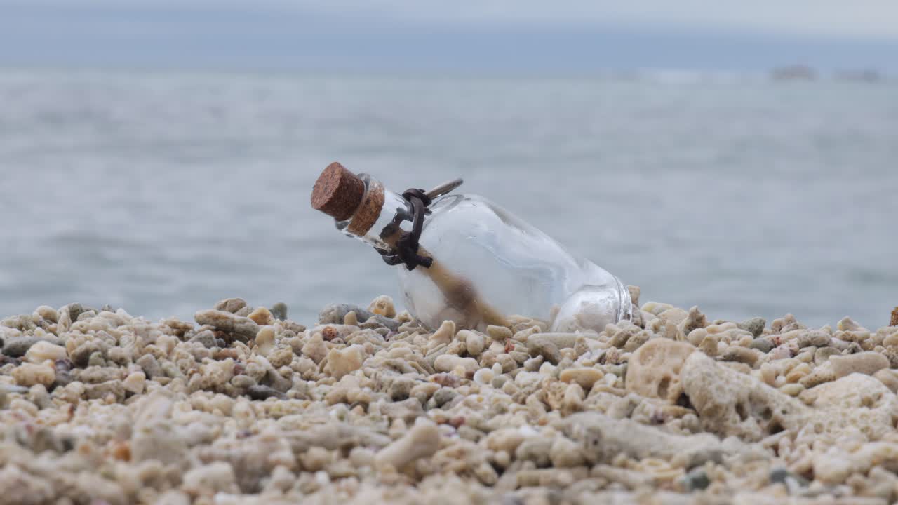 Message in the bottle on a sand beach