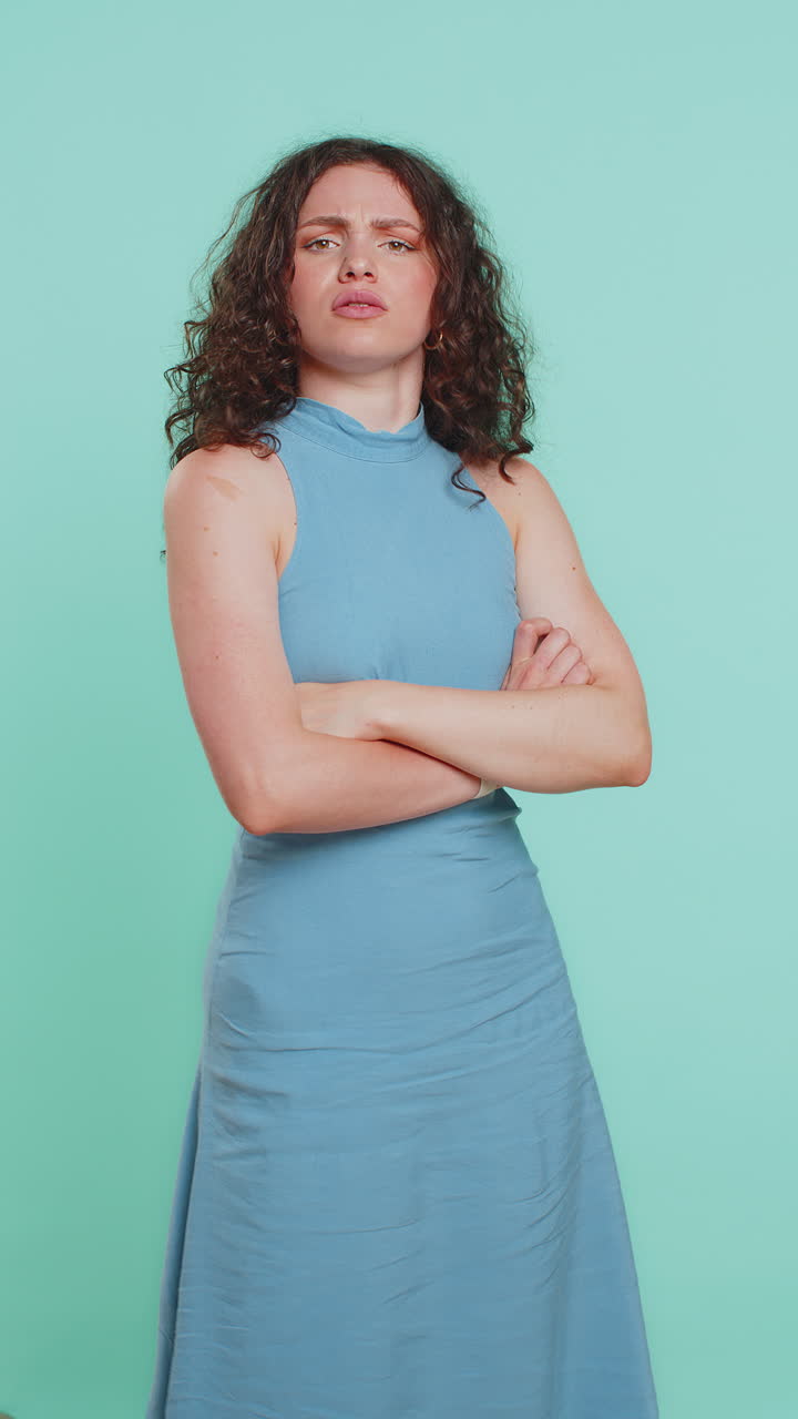 Caucasian woman pointing finger away asking to leave her alone strict boss firing conflict quarrel