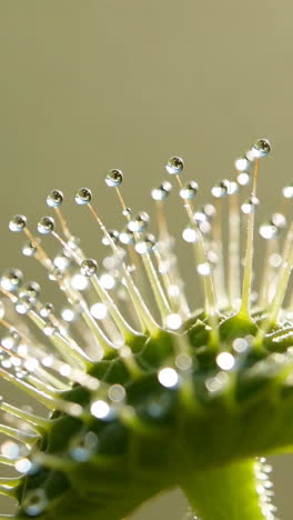 close-up of a sundew plant covered in sparkling dew droplets