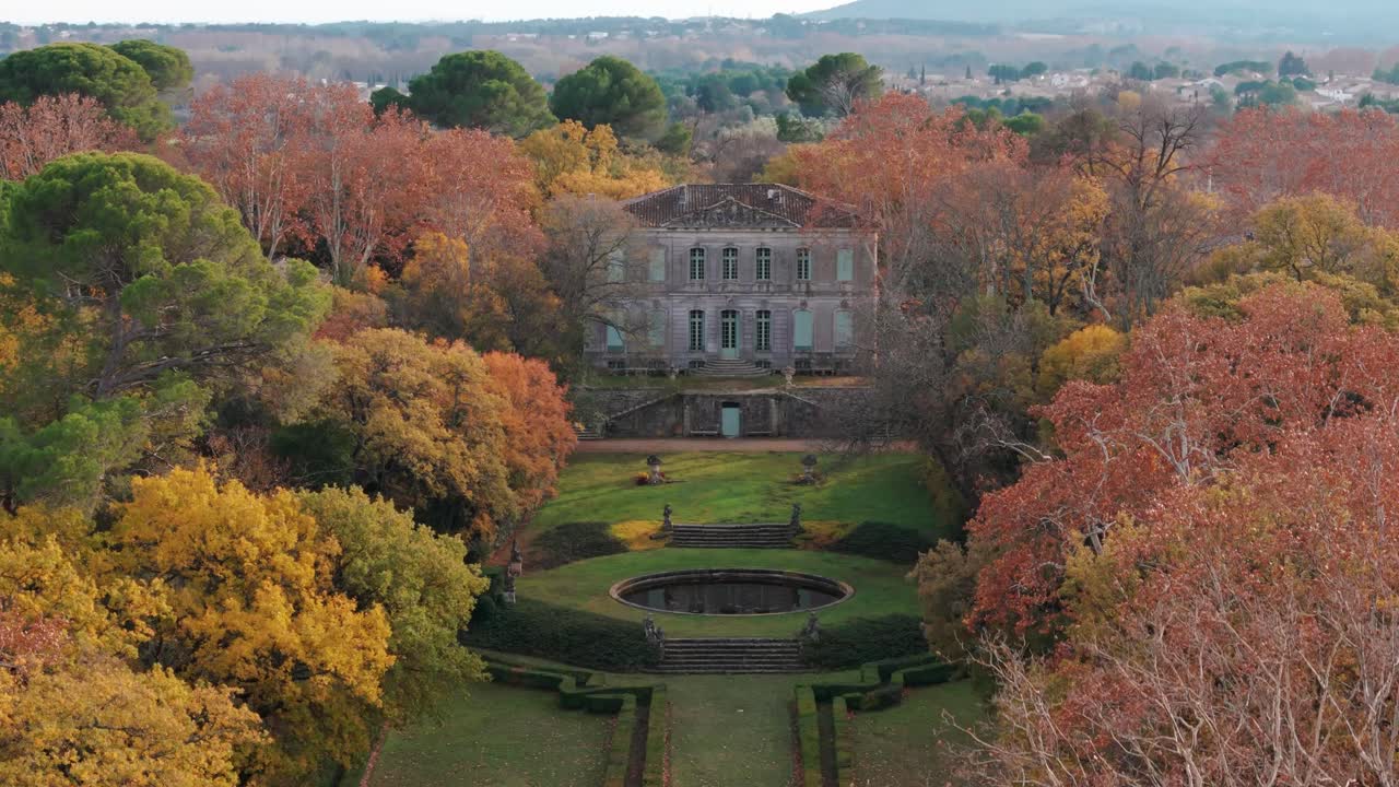 Autumn at Château de l'Engarran, Lavérune, France - aerial