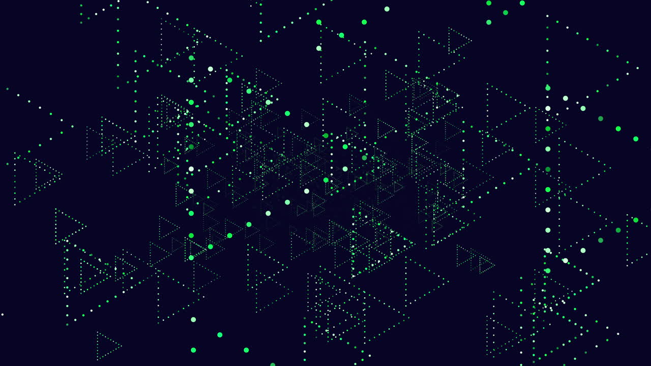 Symmetrical pattern of triangles and circles on dark background