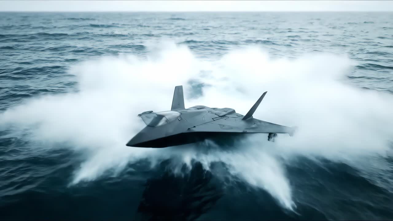 Futuristic Military Jet Aircraft over the Sea
