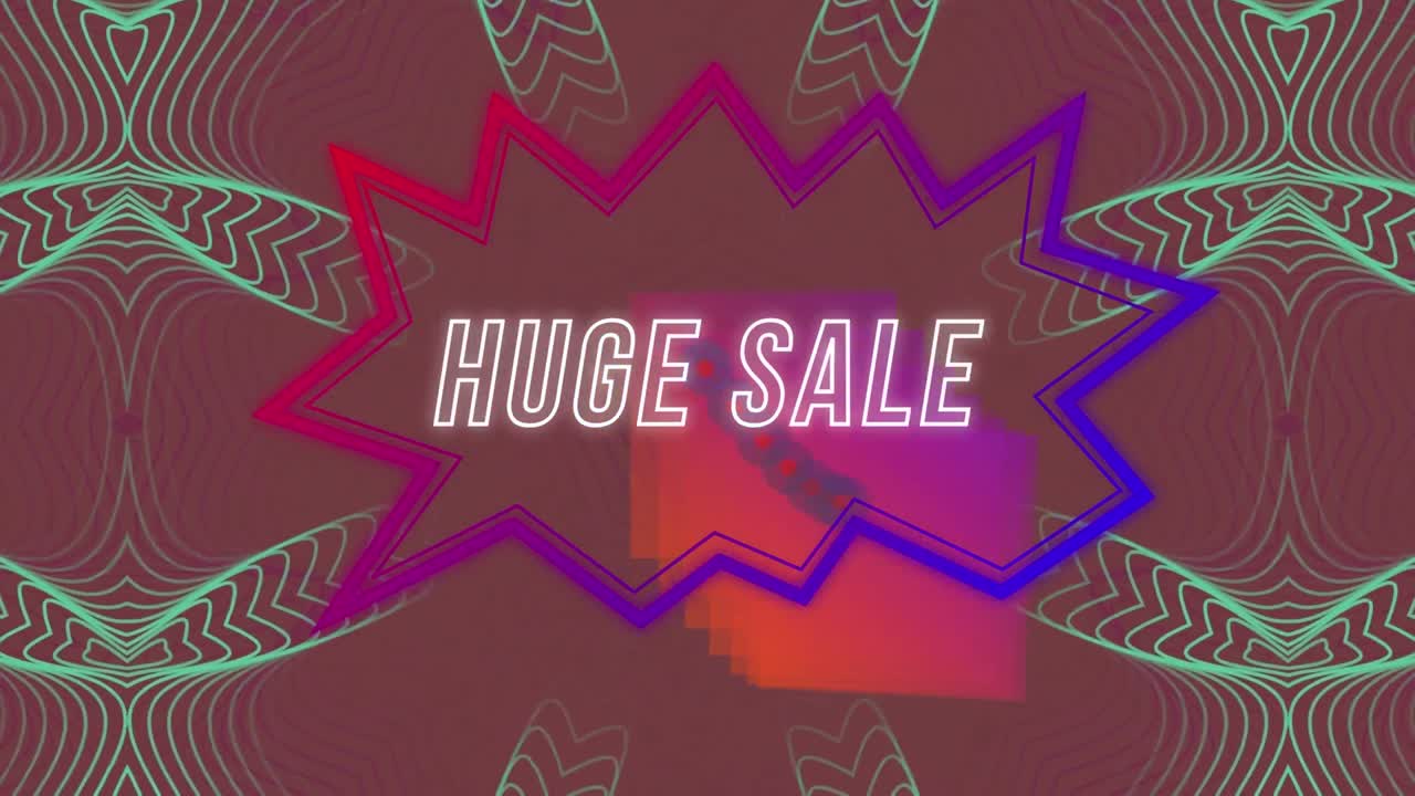 3d 사각형, 추상적인 템플릿에 대한 음성 거품에서 거대한 판매 텍스트의 애니메이션