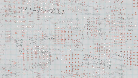 animation of falling mathematical equations over whiteboard and multicolored dots in background