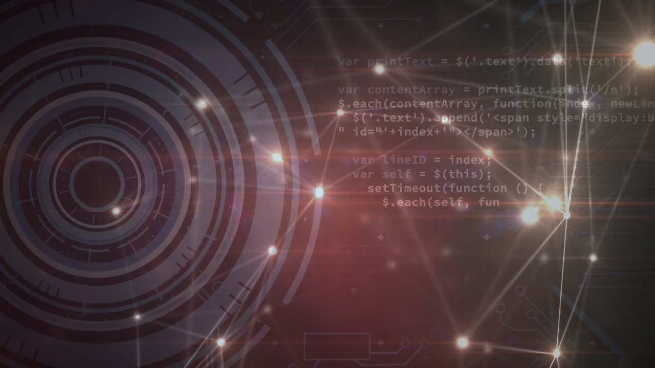 animación de rayos de luz que pasan a través de puntos de conexión, datos, procesamiento de hud en interfaz digital