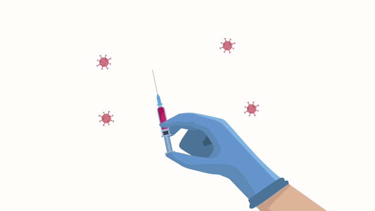 covid19 particles with hand and syringe