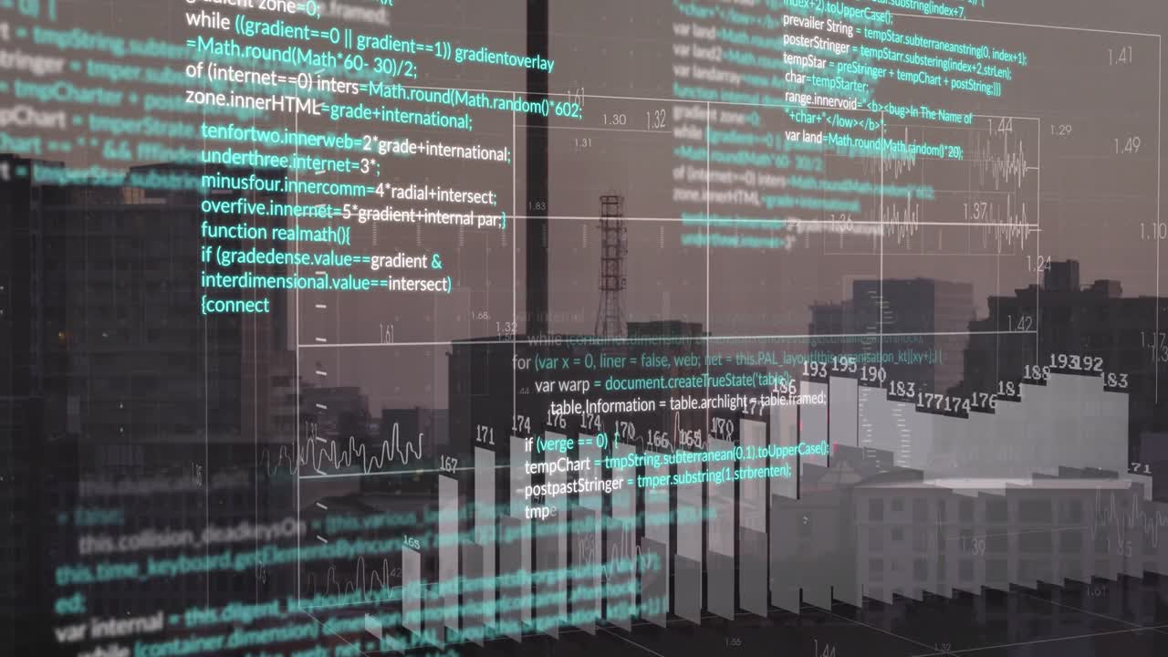 animación del procesamiento de datos sobre el paisaje urbano