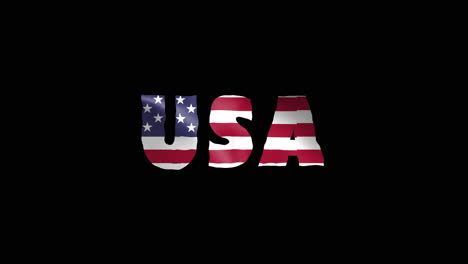 usa country wiggle texto animación letras con su bandera ondeando mezclarse como una textura - fondo negro chroma clave video en bucle