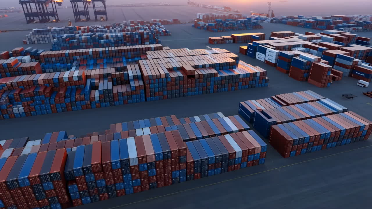 Rows of Shipping Containers at a Port Terminal