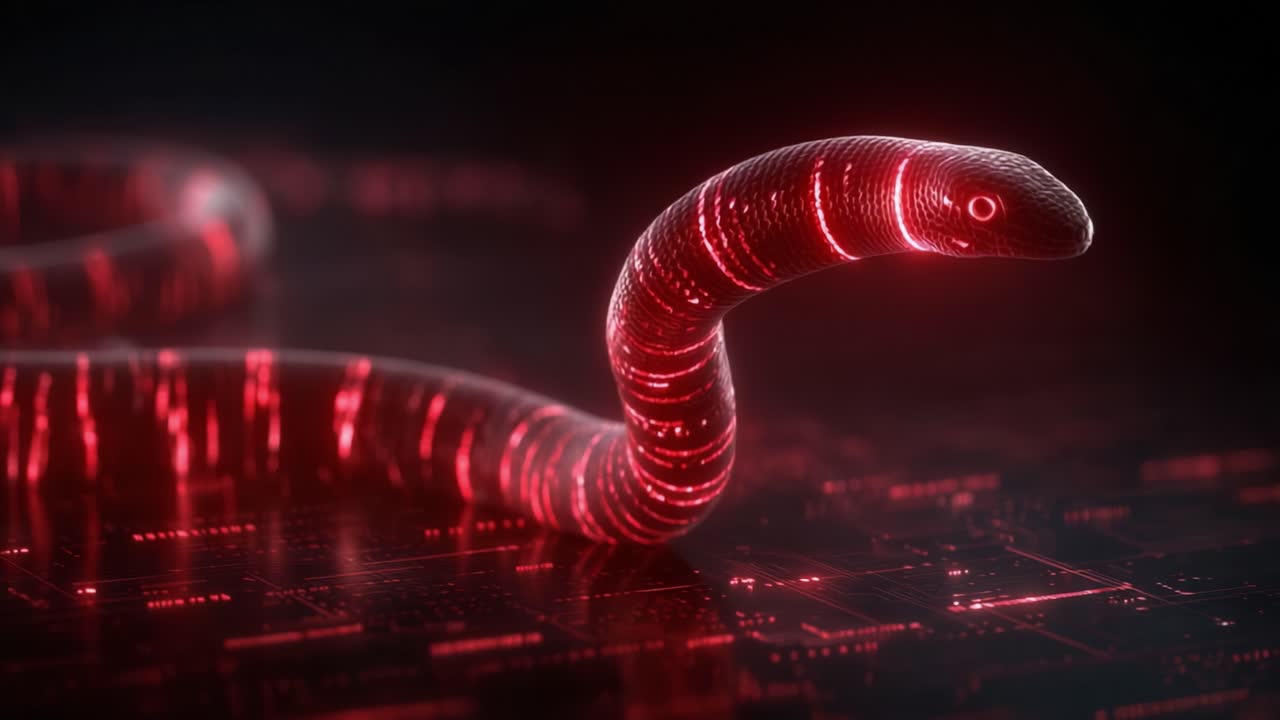 A Futuristic Representation of a Digital Snake Glowing in Red with Circuit Patterns, Exuding a Mysterious and High-Tech Aesthetic in a Dark Background