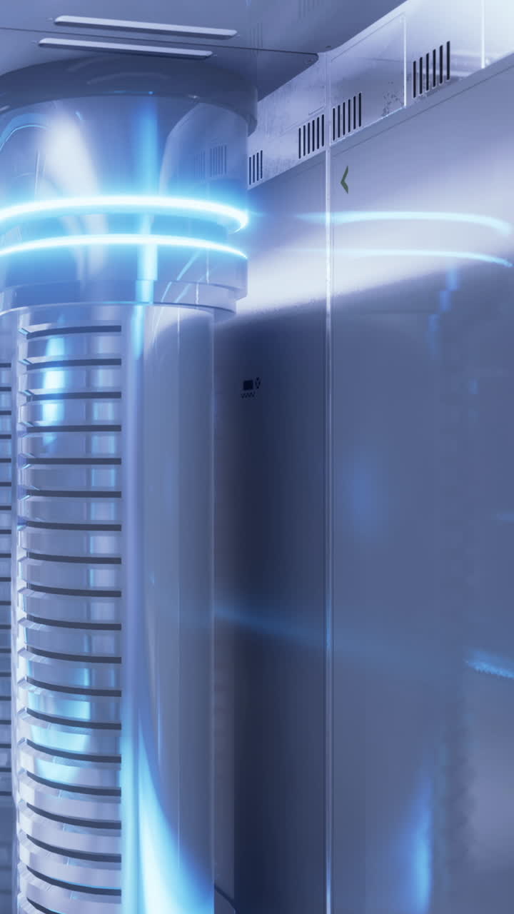 Light beams and columns in a modern technology space at night