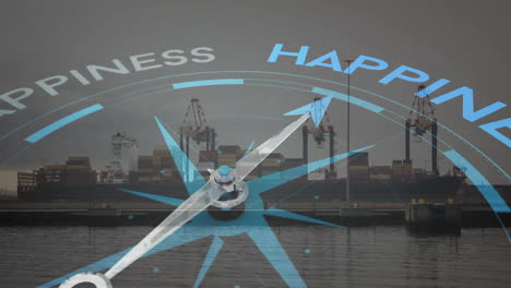 animation of compass spinning with motivation and business text over port