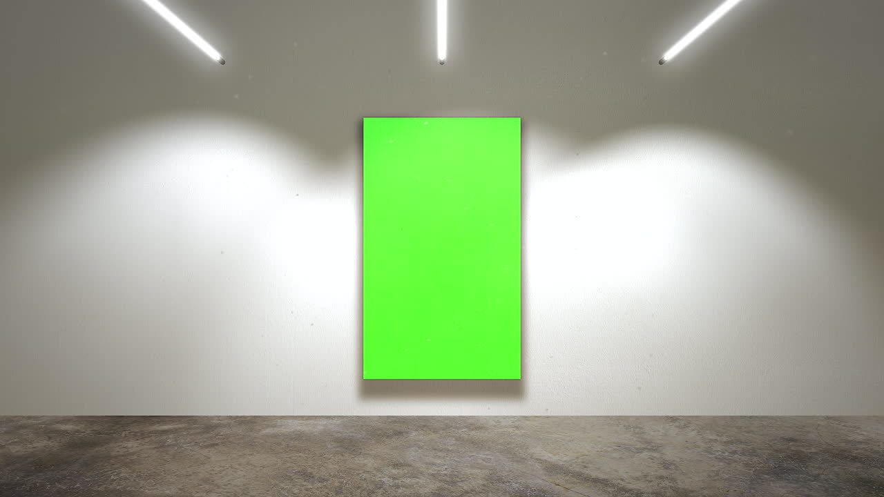 녹색 목업 스크린 아트 배경이 있는 사진 및 현대적인 프레임이 있는 아트 갤러리의 모션 카메라