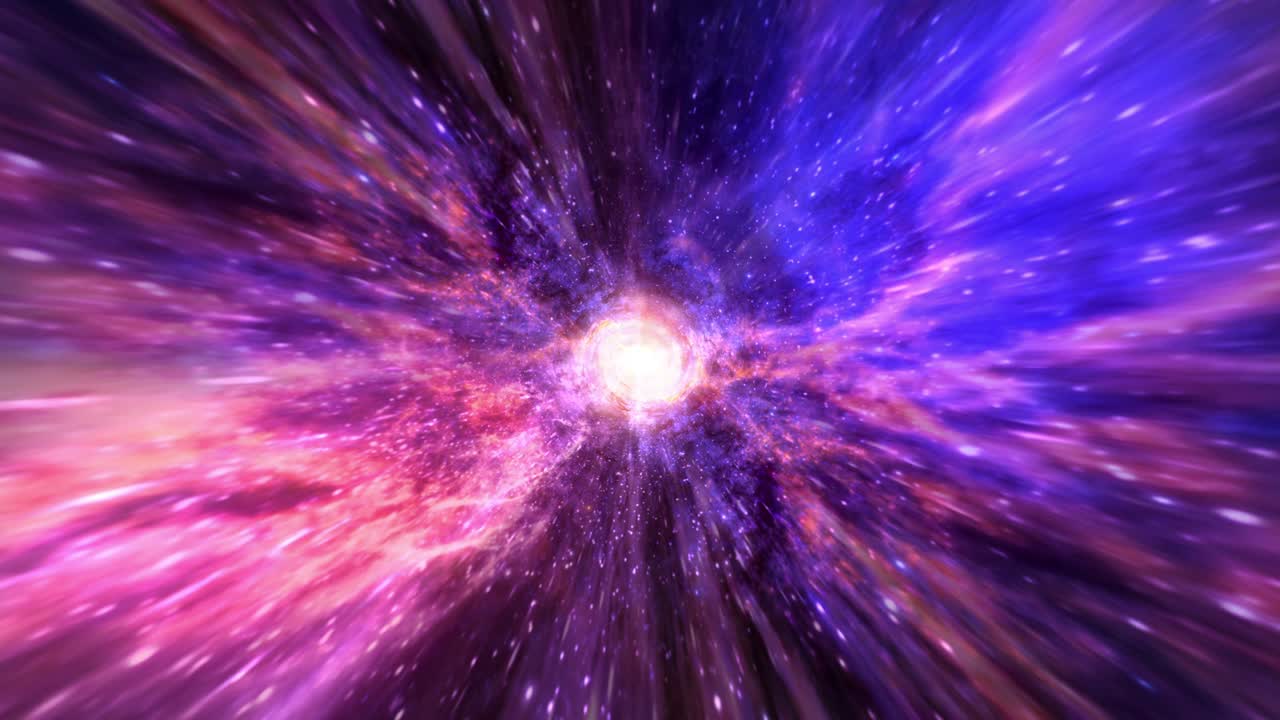 Abstract colorful glow purple blue hyperspace tunnel through space time vortex loop background. 4K 3D render Sci-Fi interstellar travel through wormhole in hyperspace. Velocity jump in cyberspace.