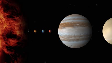 viaje animado más allá de los planetas cerca del sol.