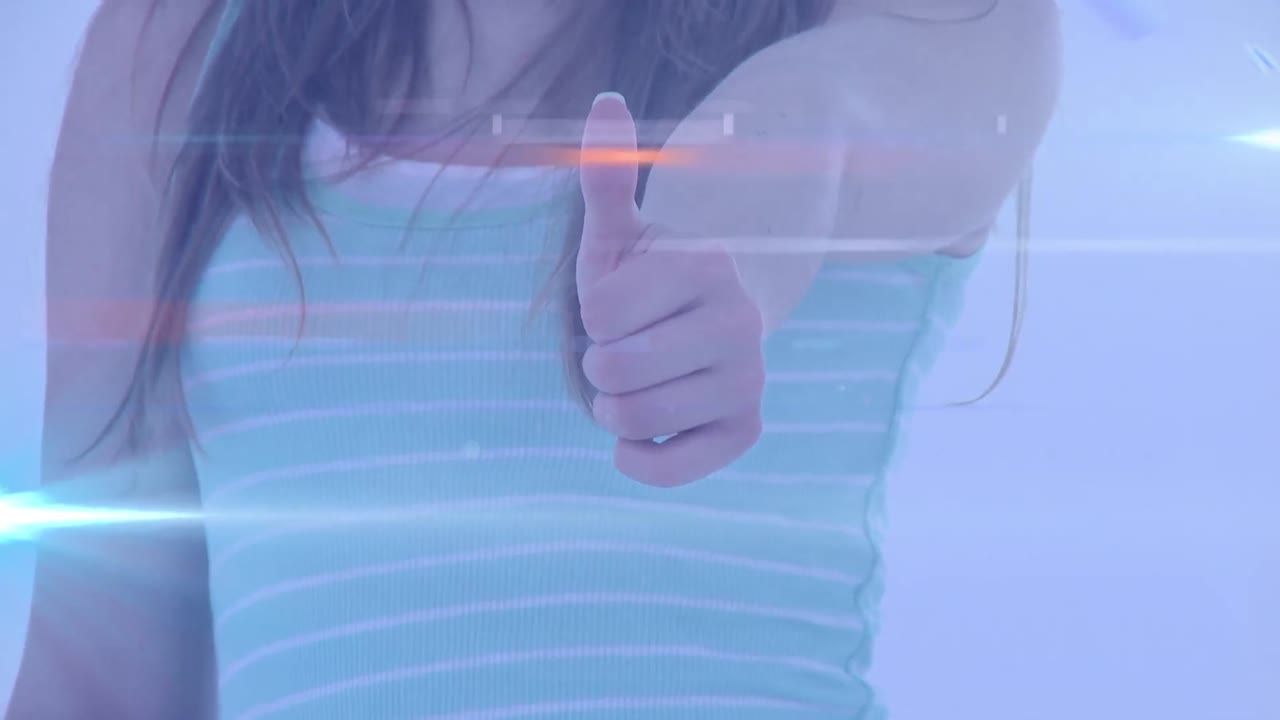 백인 소녀의 중간 부분의 애니메이션 ok