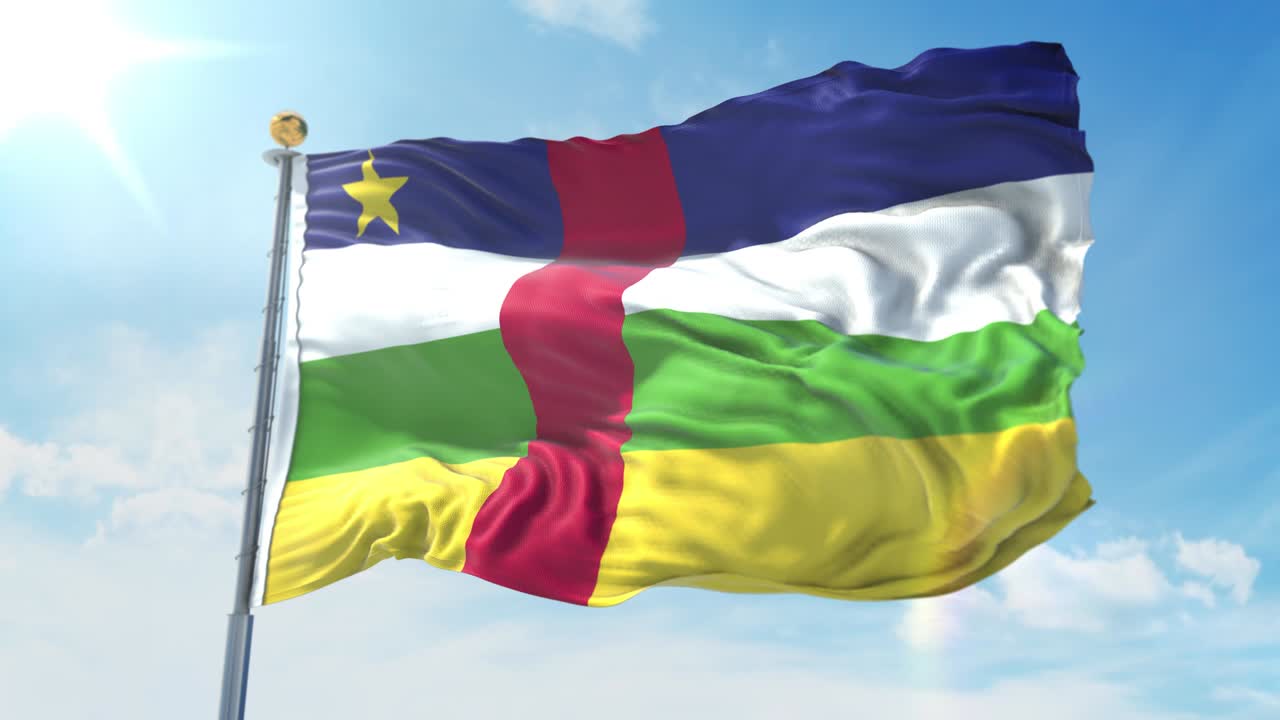 깊은 파란 하늘을 배경으로 바람에 흔들리는 중앙아프리카 공화국의 발, 국가 테마, 국제 개념, 3d 렌더링