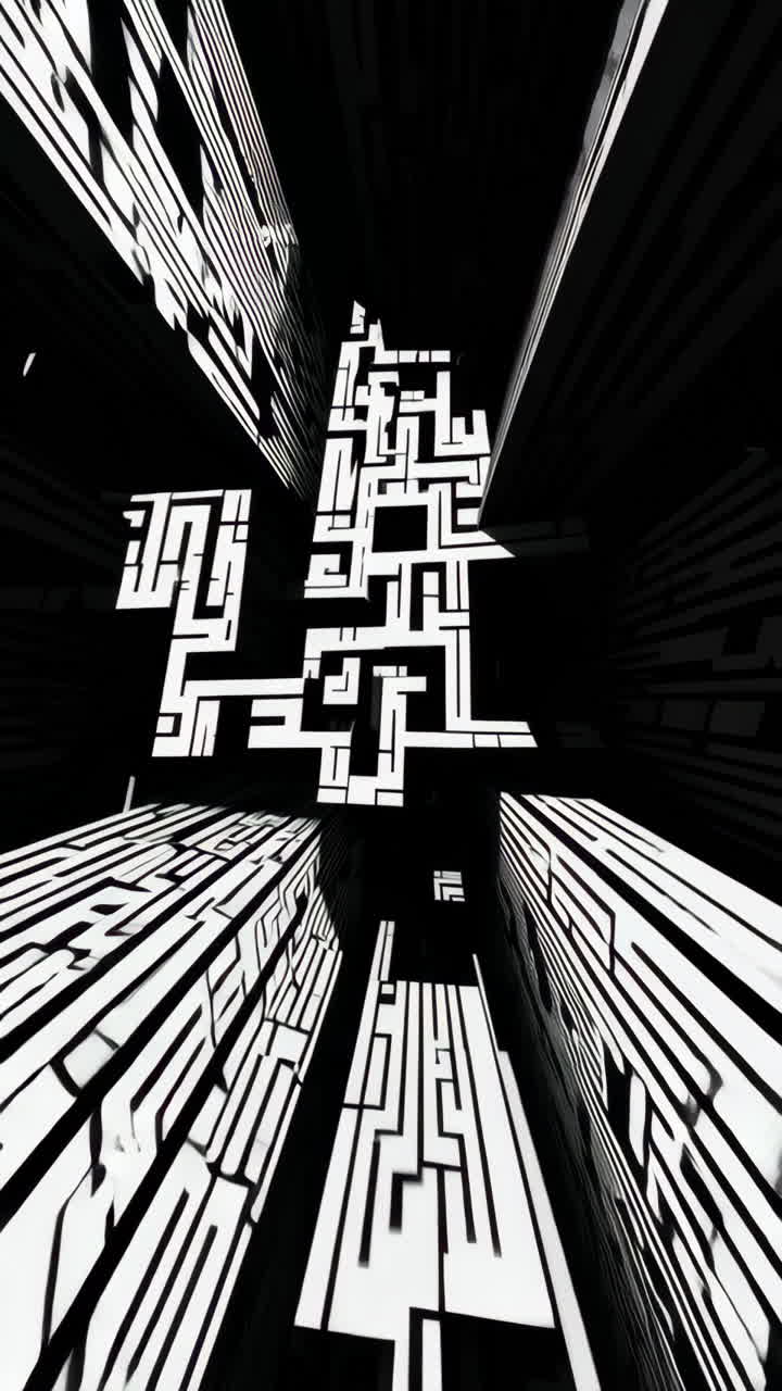 Abstract Black and White Digital Cityscape Labyrinth
