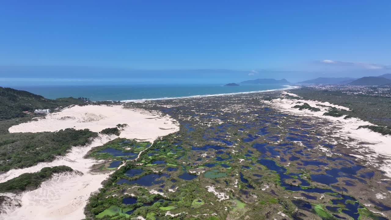 Joaquina Dune At Florianopolis In Santa Catarina Brazil. Sand Dunes. Rainwater Lakes. Beach Landscape. Joaquina Dune At Florianopolis In Santa Catarina Brazil. Nature Paradise.