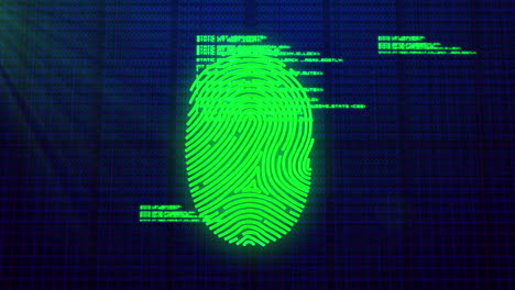 animación del icono de la interfaz de computadora de huellas dactilares biométricas digitales en un fondo negro de malla