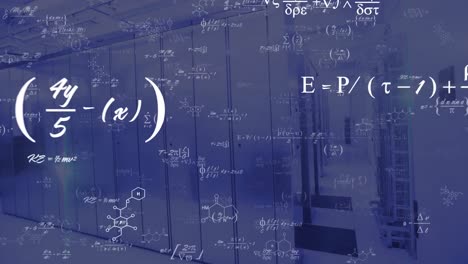 animation of mathematical equations over server racks in server room