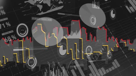 Animación-Del-Procesamiento-De-Datos-Financieros-Sobre-El-Paisaje-Urbano