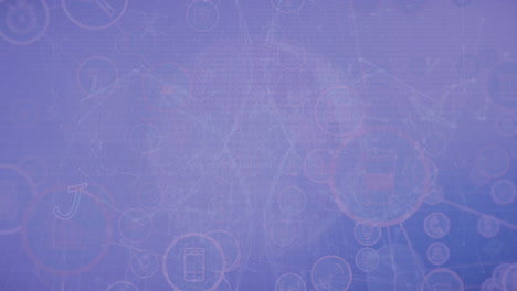 animación del procesamiento de datos e iconos con globo y red de conexiones