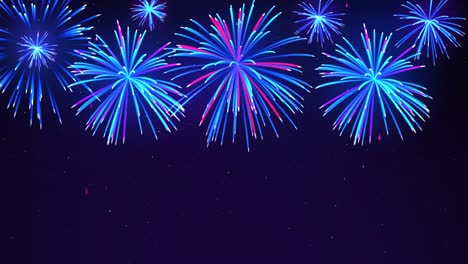 fuegos artificiales brillantes en el cielo nocturno con estrellas. hermoso cielo festivo para un diseño brillante. coloridos fuegos artificiosos en un fondo azul oscuro. fondo animado, bucle sin costuras