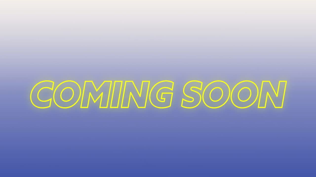 Animation of coming soon text against gradient background