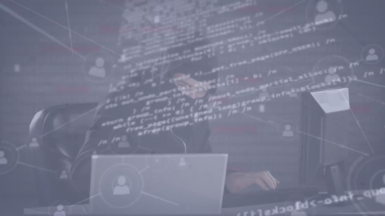 해커와 번호를 바꾸는 연결 네트워크의 애니메이션