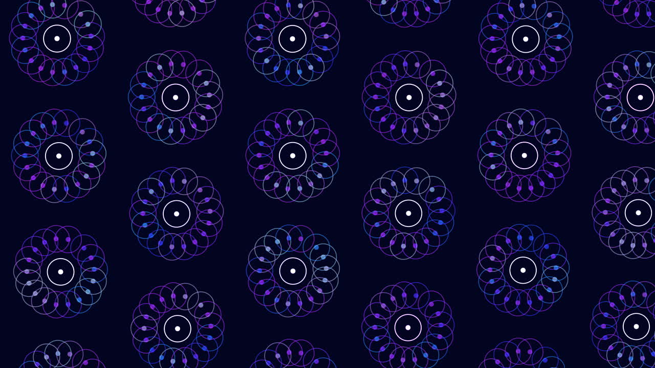 Luminoso motivo a cerchi blu e viola su sfondo nero