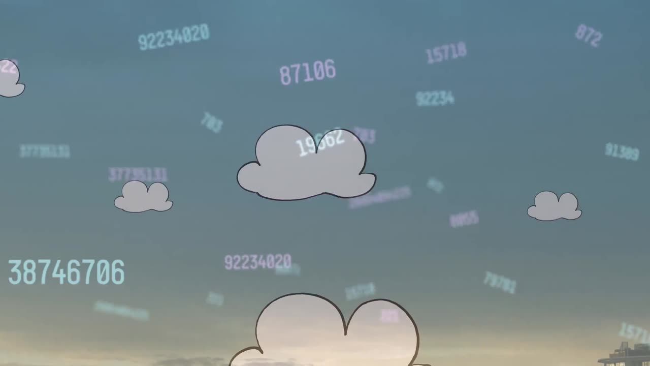 디지털 구름, 숫자 및 하늘의 애니메이션