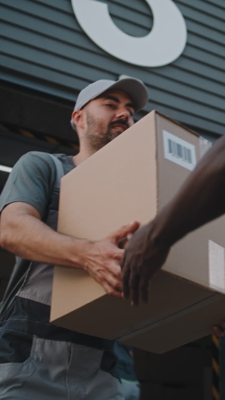Courier handing over a package