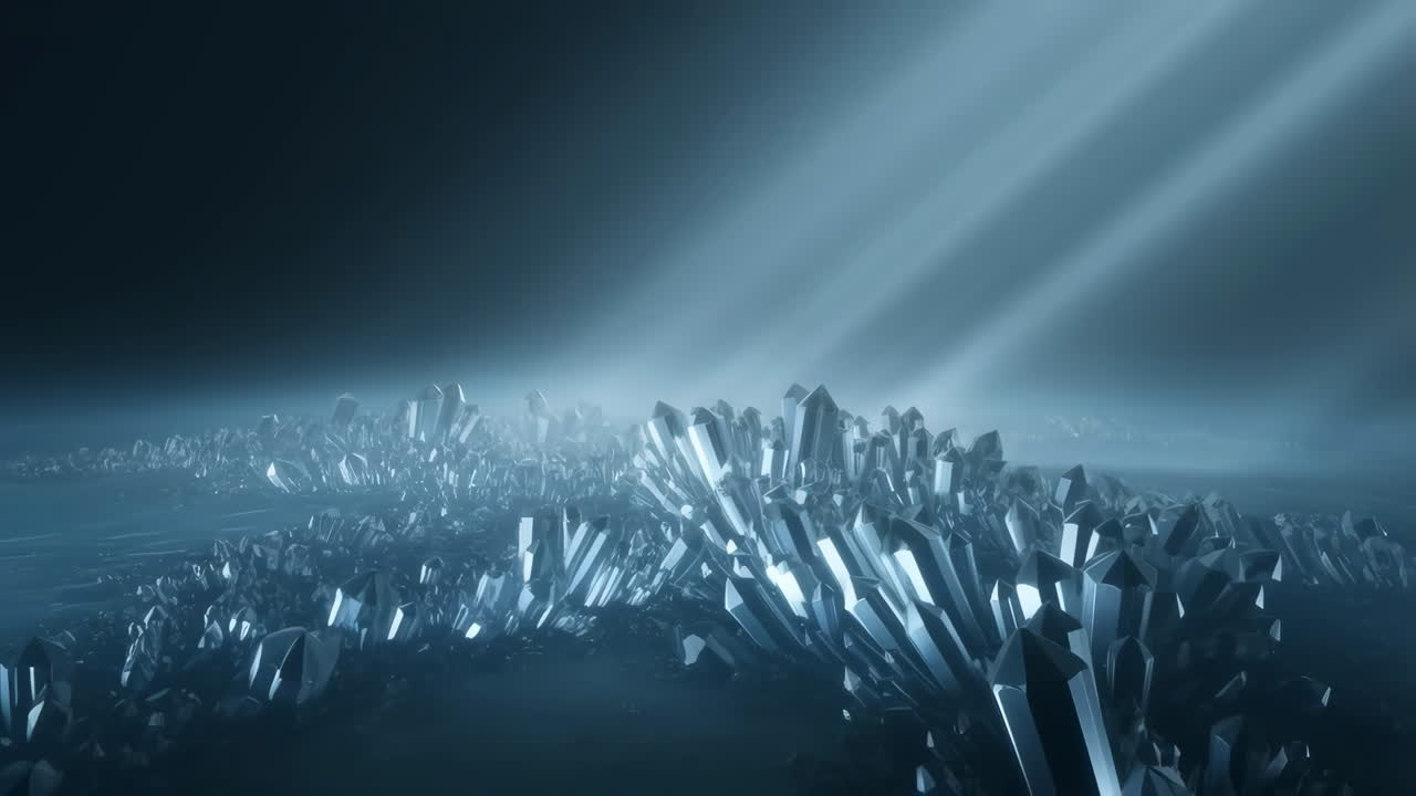 Mysterious Crystal Landscape Illuminated by Light Beams