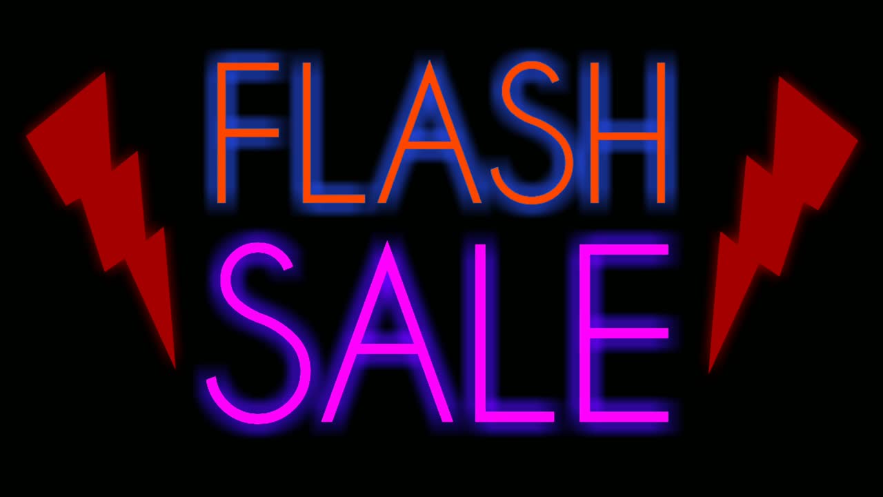 Flash sale text neon sign animation fluorescent light glowing banner background