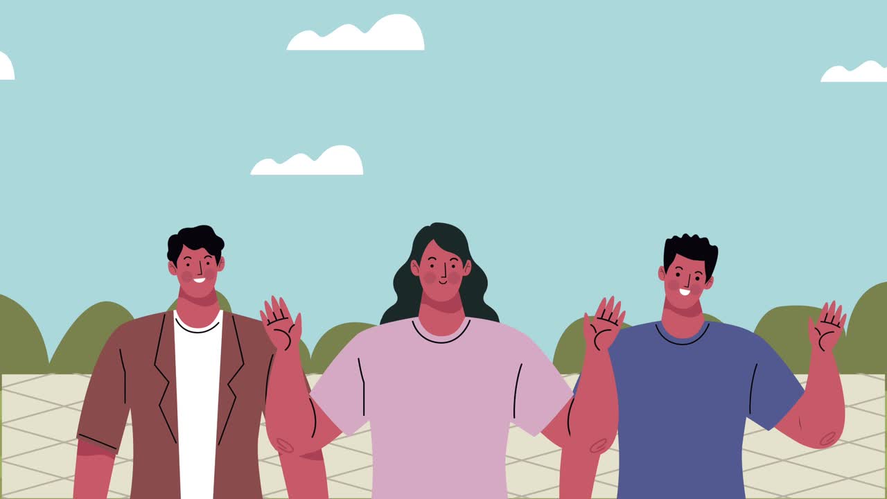 group of young persons animation