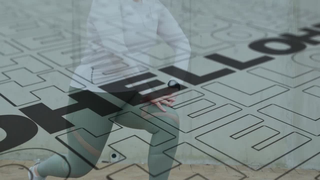 집에서 운동하는 백인 여성에 대한 안 ⁇ 하세요 문자의 애니메이션