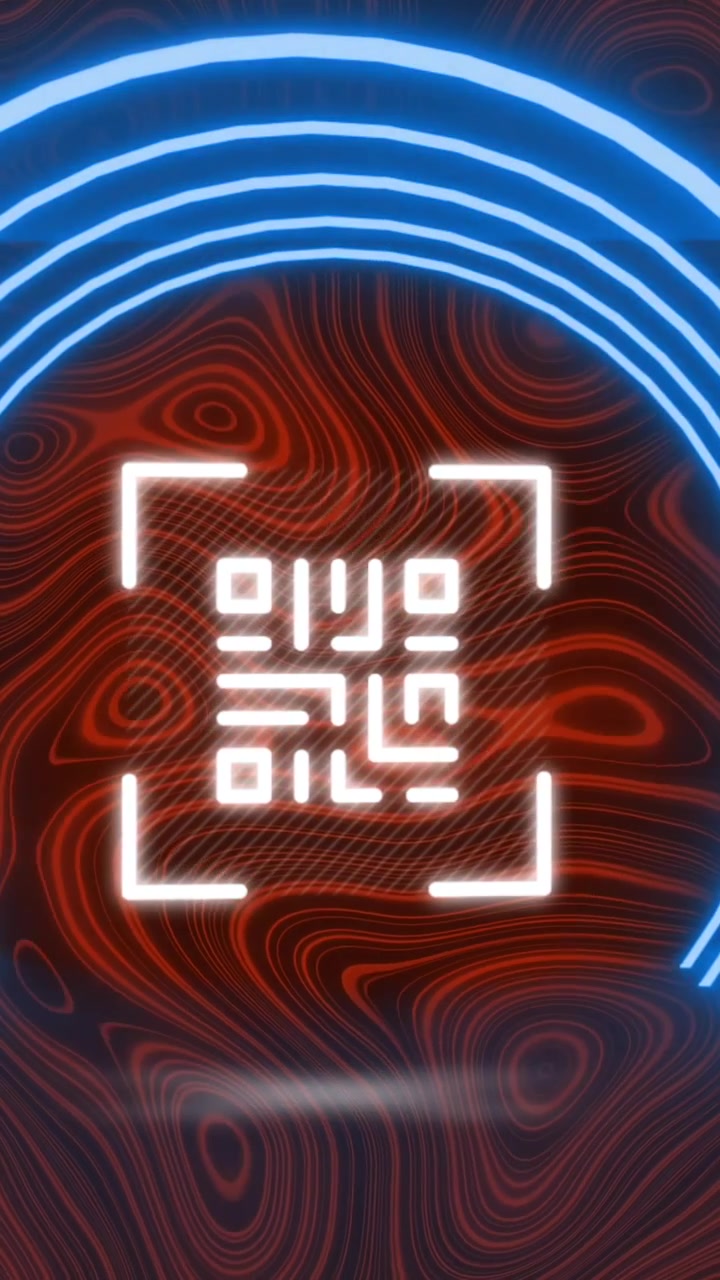 QR code scanner with neon elements against topography